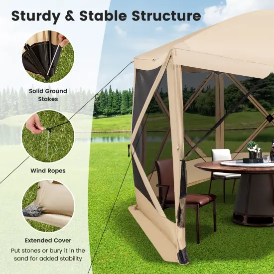 11.5 X 11.5 Ft Pop-up Screen House Tent With Portable Carrying Bag Coffee {6}