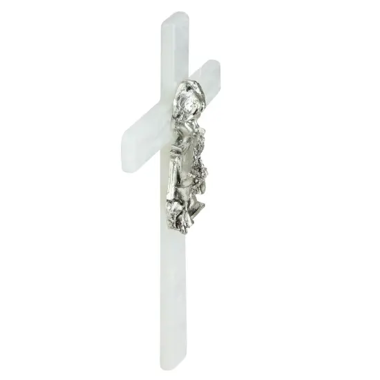 Roman Boy's Mother of Pearl First Communion Wall Cross White {3}