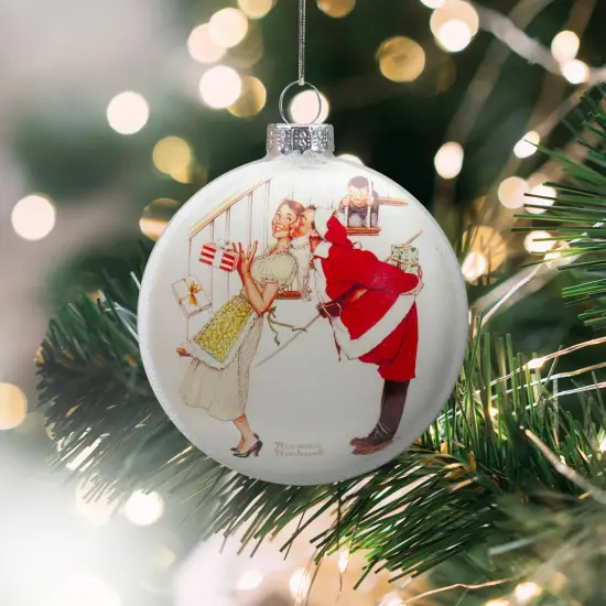 Northlight Norman Rockwell 'Christmas Surprise' Glass Disc Christmas Ornament - 3" White {3}