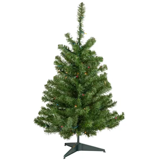 Northlight 3' Pre-Lit Medium Canadian Pine Artificial Christmas Tree, Multicolor Lights Green {1}