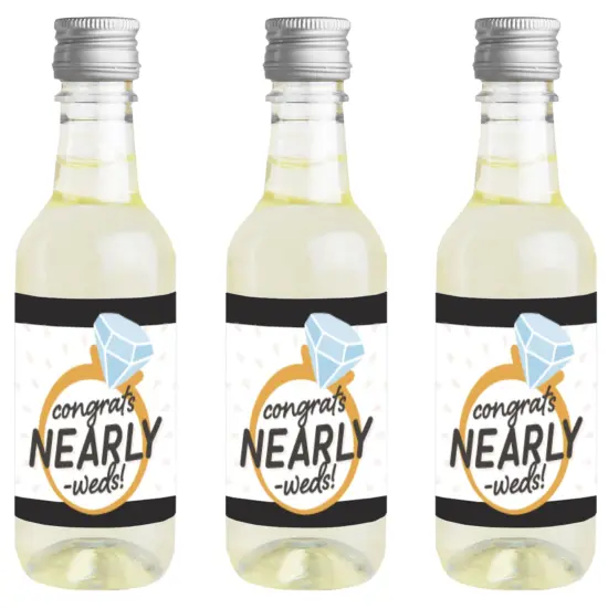 Big Dot of Happiness Just Engaged - Black and White - Mini Wine and Champagne Bottle Label Stickers - Engagement Favor Gift for Women and Men - 16 Ct {1}