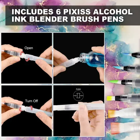 Pixiss Water Brush Pen Set - 6 Refillable Watercolor Paint Pens {3}