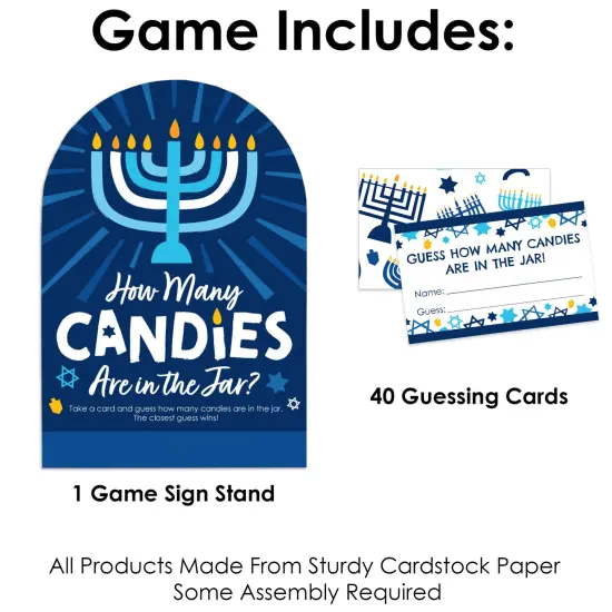 Big Dot of Happiness Hanukkah Menorah - How Many Candies Chanukah Holiday Party Game - 1 Stand and 40 Cards - Candy Guessing Game {4}
