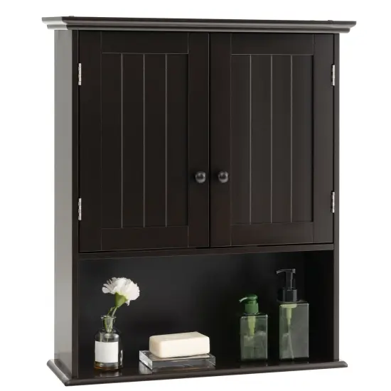 2-Door Wall Mount Bathroom Storage Cabinet with Open Shelf Espresso {1}