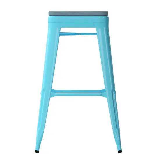 Emma and Oliver Cory Set of Four Backless Metal Stools with All-Weather Poly Resin Seats for Indoor Use Only Teal/Teal-Blue {5}