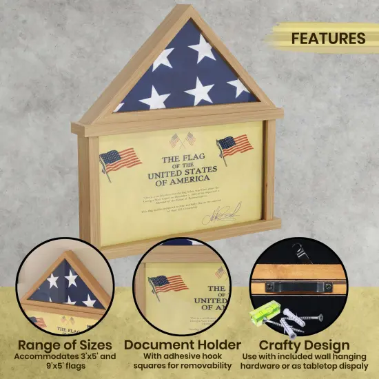 HBCY Creations Memorial Flag, Certificate And Shadow Box Display Case Small -Solid Wood {2}