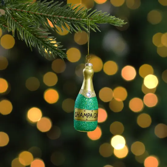 Northlight 5" Gold and Green Glass Champagne Bottle Christmas Ornament {3}