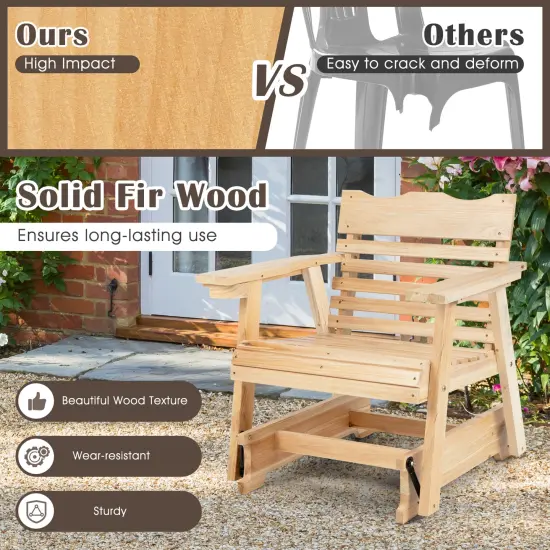 Outdoor Wood Rocking Chair with High Back and Widened Armrests {6}
