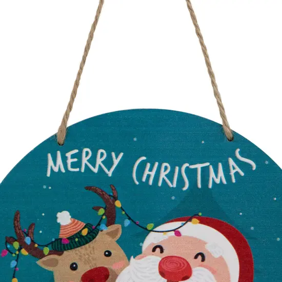 Northlight Santa and Reindeer "Merry Christmas" Disc Ornament - 8" - Blue and Red Green {4}