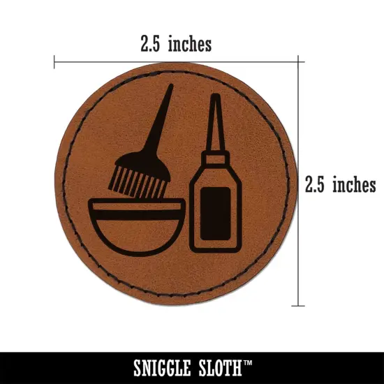 Hair Dye Salon Round Iron-On Engraved Faux Leather Patch Applique - 2.5" Brown {3}