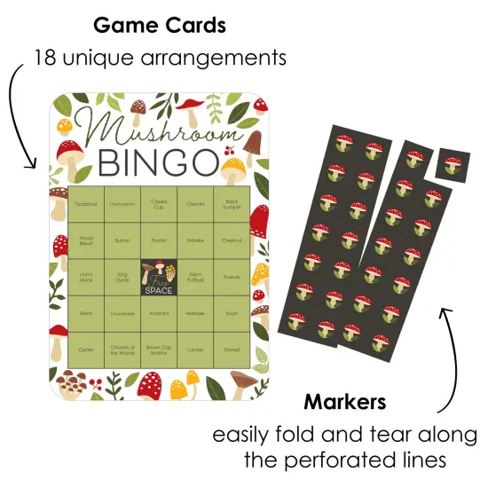 Big Dot of Happiness Wild Mushrooms - Bingo Cards and Markers - Red Toadstool Party Bingo Game - Set of 18 {3}
