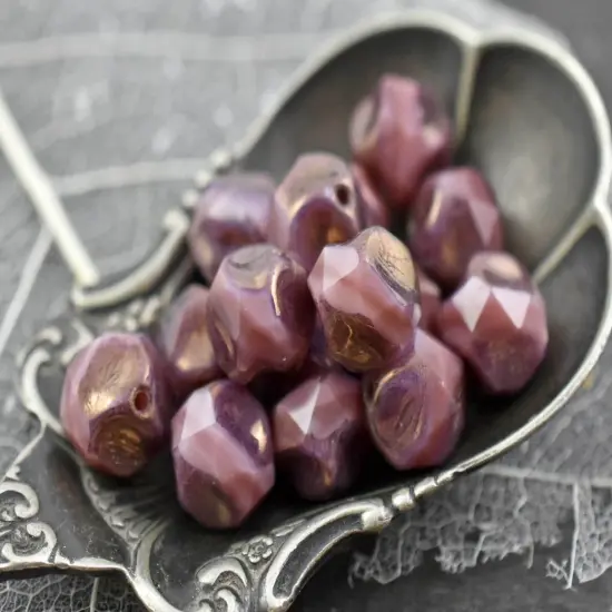 *15* 9mm Purple Bronze Washed Pink Silk Central Cut Round Beads {2}