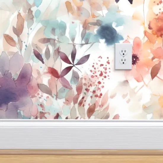 Pre-Pasted Wallpaper 2FT Wide Watercolor Boho Wildflowers Floral Hand Painted Dahlia Modern Flowers Custom Pre-pasted Wallpaper by Spoonflower {4}