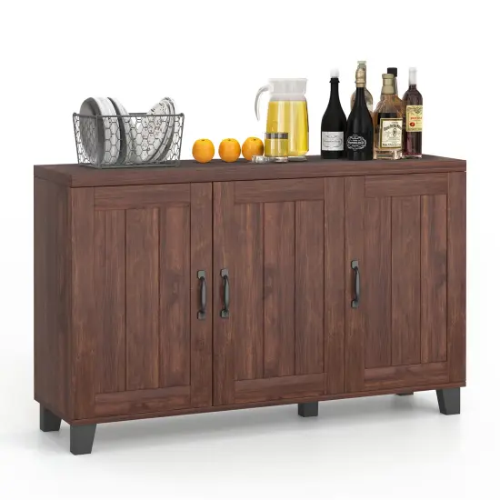 3-Door Buffet Sideboard with Adjustable Shelves and Anti-Tipping Kits-Brown {3}