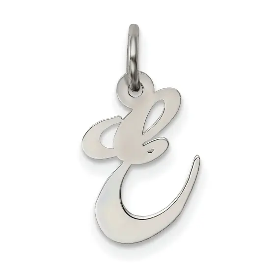 Sterling Silver Small Script Initial Letter E Charm Jewerly 16mm x 10mm {1}