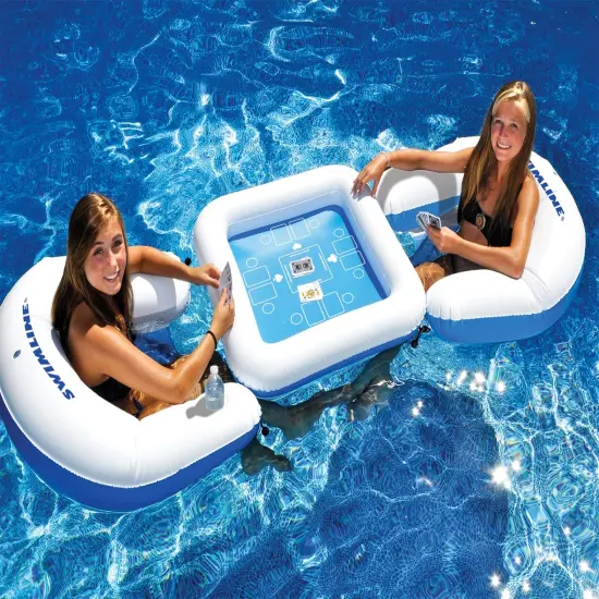 Pool Central 3-Piece Inflatable Poker Table and Chairs with Waterproof Playing Cards Blue {4}