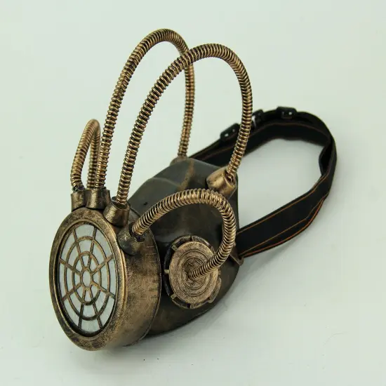 Metallic Bronze Steampunk Gas Mask with Corrugated Tubes {3}