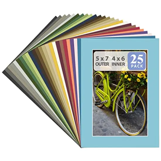 Pack of 25 Acid Free , Mix 5x7 Photo Mats Mattes Matting with White Core Bevel Cut for 4x6 Pictures in Premier {1}
