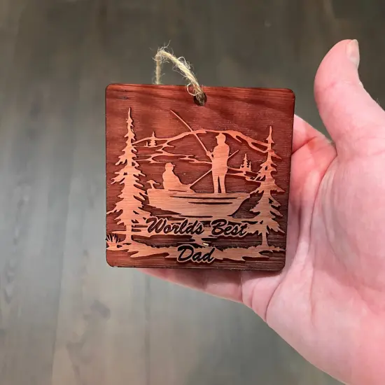 World's best dad Fisherman - Cedar Ornament {4}