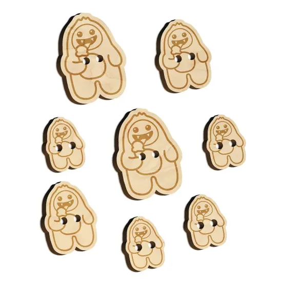Yeti Abominable Snowman Eating Ice Cream Wood Buttons for Sewing Knitting Crochet DIY Craft {7}