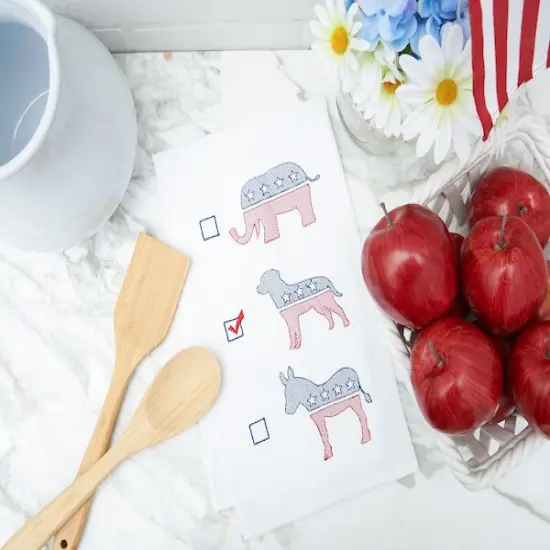 Dog Political Party Flour Sack Embroidered Cotton Kitchen Towel {5}