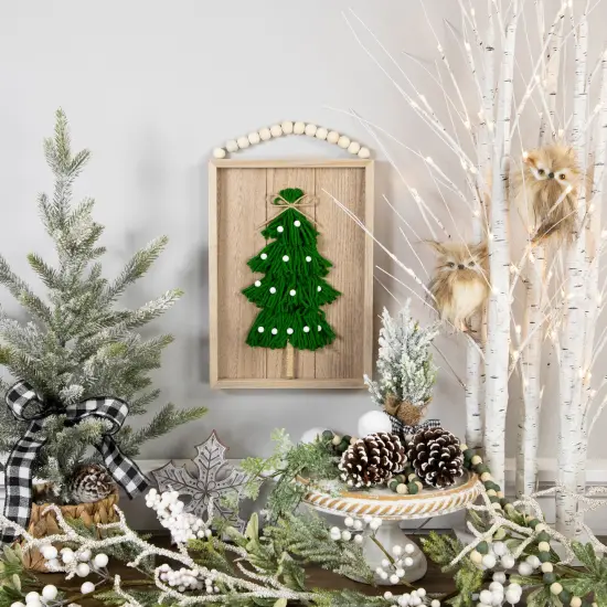 Northlight 14" Knitted Christmas Tree Wooden Framed Wall Sign Beige {3}