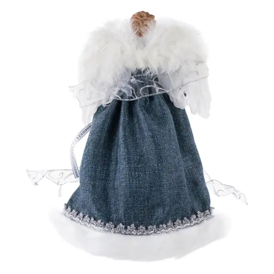Northlight Lighted Angel with Faux Fur Wings Christmas Tree Topper - 14" - Blue and White {5}