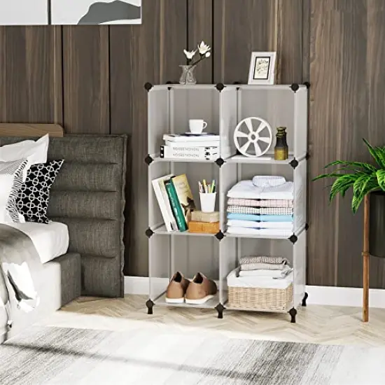 AWTATOS Cube Storage Organizer, Storage Cubes Shelves Bookshelf, 6 Cube Closet Organizers and Storage, DIY Stackable Plastic Clothes Organizer Shelving for Bedroom, Home Office, Translucent {6}