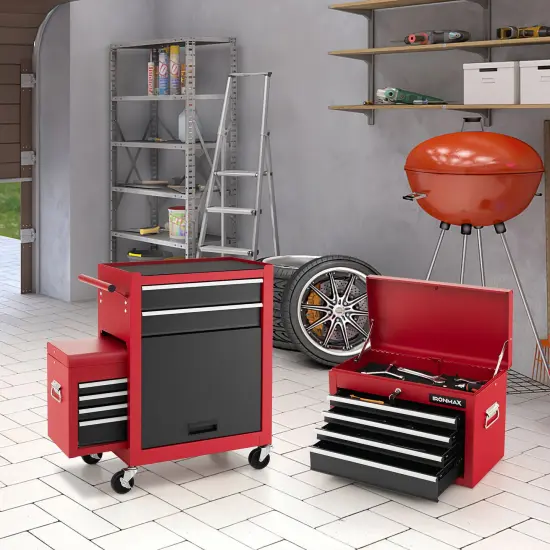 3 in 1 Design 6-Drawer Tool Heightening Chest Cabinet with 360&deg; Swivel Casters Black & Red {3}
