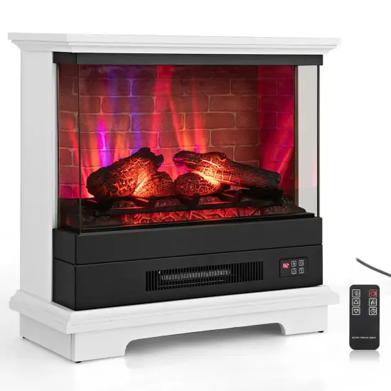 Costway 27'' Electric Fireplace Heater Freestanding 1400W Remote Control Timing Function Brown/Black/White {9}