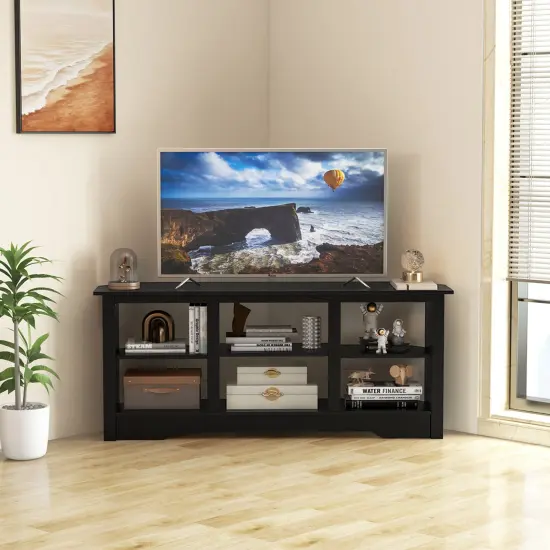 Costway 58" TV Stand with 6 Open Storage Shelves Shelf for 18 inch Fireplace(not included) Black/Grey {2}