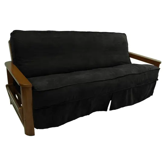 Solid Microsuede Double Corded 8 to 9-inch Full Futon Slipcover - Black {1}