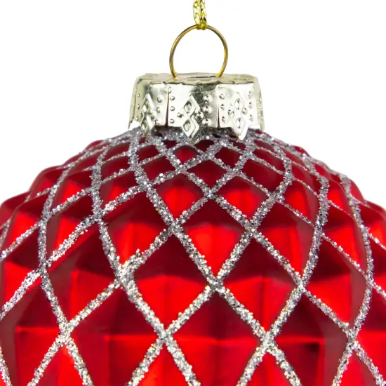 Northlight Glittered Glass Christmas Ball Ornament - 3.25" - Red and Silver {4}