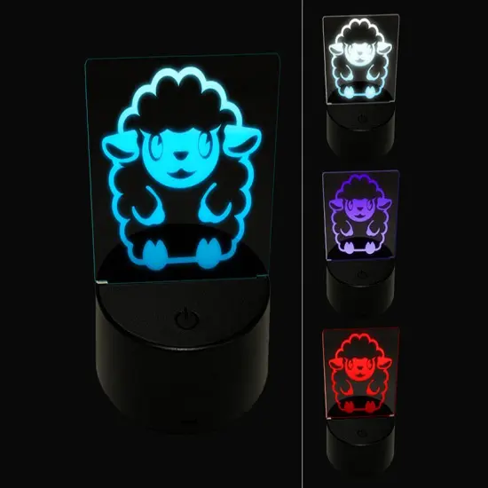 Cute Wooly Sheep Lamb Sitting 3D Illusion LED Night Light Sign Nightstand Desk Lamp {1}