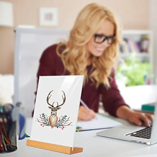 3 Pack 5x7 Acrylic Sign Holder Slant Back Design L Shape Clear Acrylic Frames Wood Base, Table Menu Display Stand Flyer Display for Desk Display (Optional 8.5x11/5x7 Inch L/T Shape) {2}