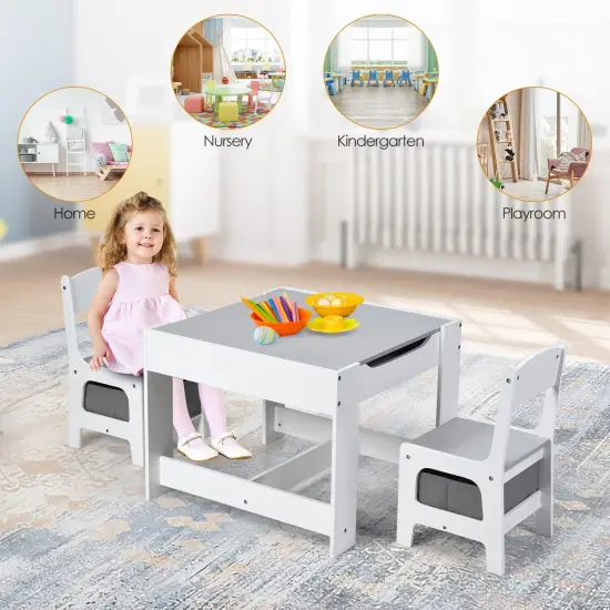 Kids Table Chairs Set With Storage Boxes Blackboard Whiteboard Drawing {4}