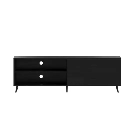 Merrick Lane Erikson Mid-Century Modern TV Stand with Adjustable Shelves and Two Drawers Black {3}