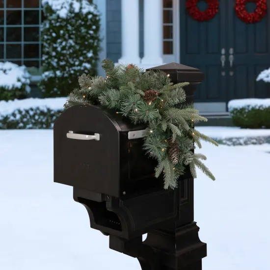Northlight Real Touch&trade;️ Pre-lit Pinecone and Mixed Pine Artificial Mailbox Christmas Swag - 36" Green {3}