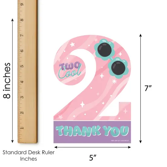 Big Dot of Happiness Two Cool - Girl - Shaped Thank You Cards - Pastel 2nd Birthday Party Thank You Note Cards with Envelopes - Set of 12 {7}