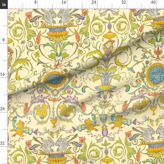 Various Fabrics by the Yard or Fat Quarter Multicolor Baroque Renaissance Floral Fresco Botanical Birds Victorian Large Scale Water Color Horses. Italian Custom Printed Fabric by Spoonflower {1}