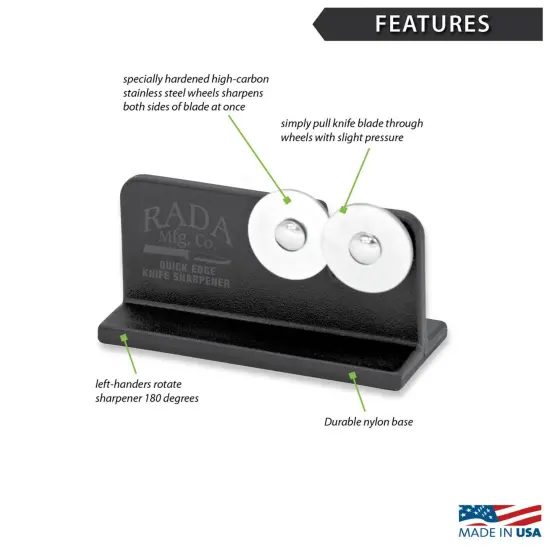 Rada Kitchen Knife Sharpener, Easily Sharpen Both Sides at Once with Hardened, High-Carbon, Dual Stainless Steel Wheels {3}