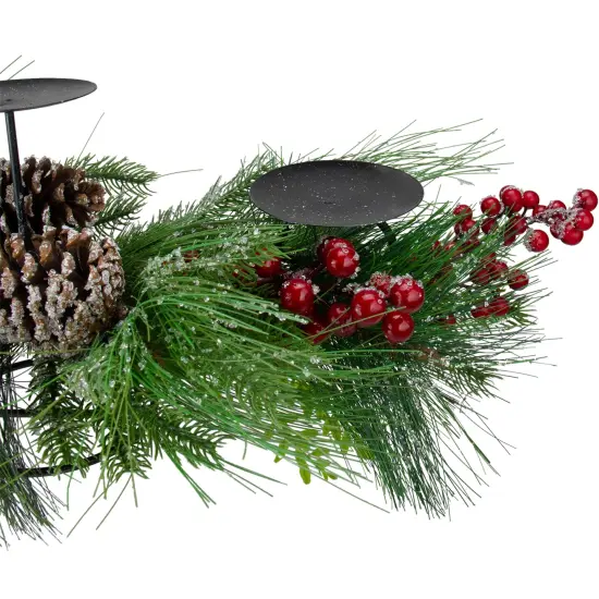 Northlight 32" Iced Mixed Pine, Berries and Pine Cones Christmas Pillar Candle Holder Green {5}