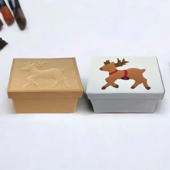 Value Pack of 12 Rectangular Box with Reindeer Embossed Lid {4}