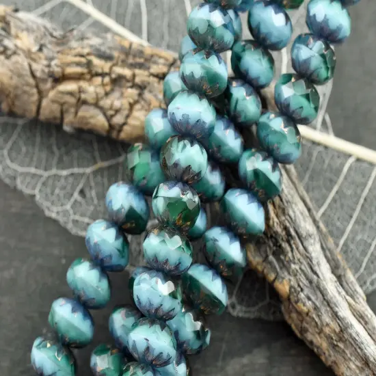 *15* 7x10mm Bronze Washed Blended Caribbean Turquoise Cruller Rondelle Beads {2}