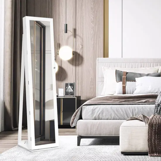 FreeStanding Lockable Jewelry Storage Organizer with Full-Length Mirror White {2}