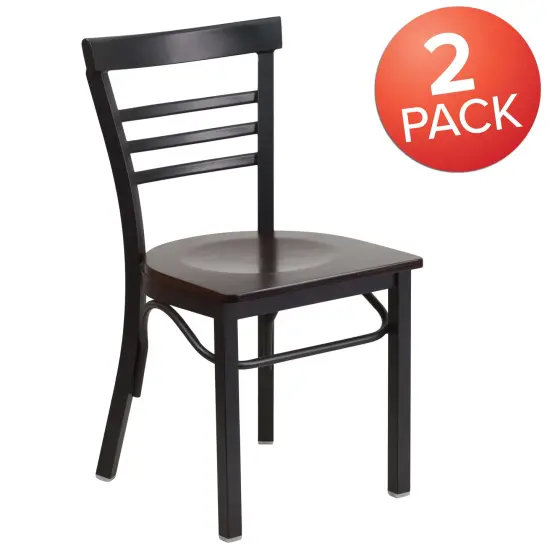 Emma and Oliver 2 Pack Three-Slat Ladder Back Metal Restaurant Chair Mahogany/BlackMetal {10}