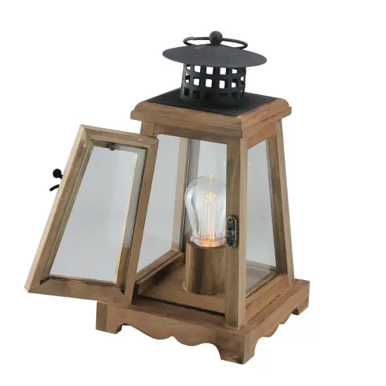 Gerson 10" Brown and Black LED Lighted Trapezoid Hanging Indoor Lantern {4}