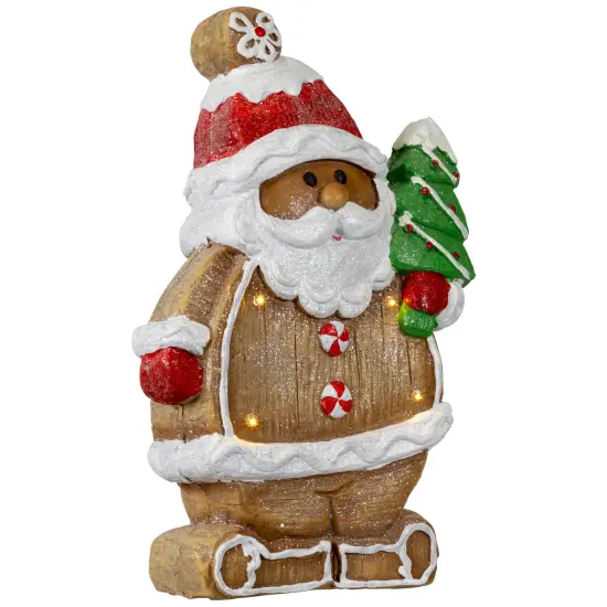 Northlight Lighted Gingerbread Santa with Frosted Tree Christmas Figure - 16" Brown {6}