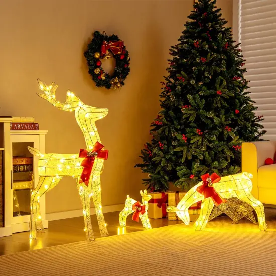 Costway 3 PCS Lighted Reindeer Family Set Pre-lit Christmas Decoration with 230 LED Lights {4}