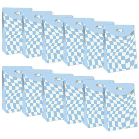 Big Dot of Happiness Blue Checkered Party - Gift Favor Bags - Party Goodie Boxes - Set of 12 {6}